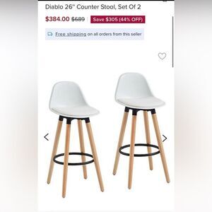 2-Piece Counter Stool Set White . NEW.